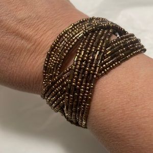 Bronze color beaded cuff bracelet